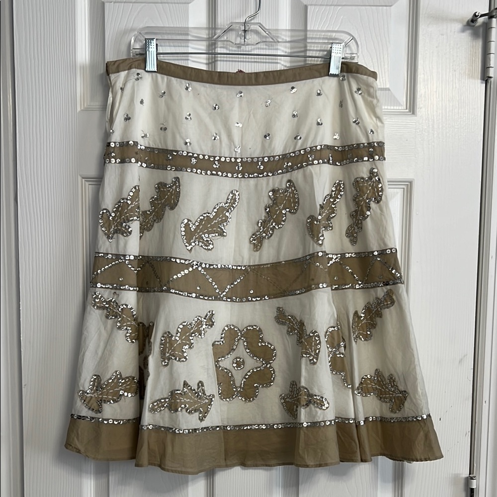 BCBGMaxAzria Cream Tan A-Line Embellished Skirt